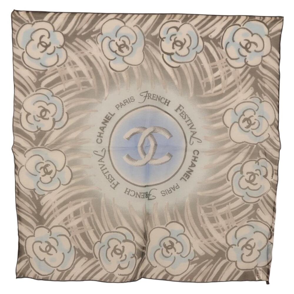 Chanel CC Silk Gray Scarf